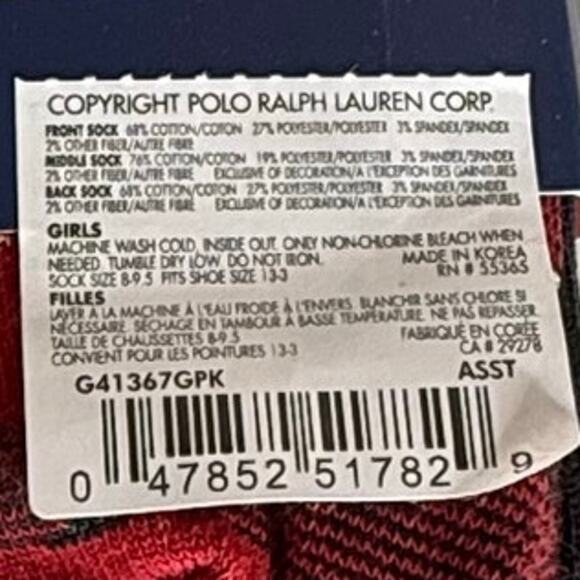 Polo Ralph Lauren Girl's Socks Polo Bear Set of 3 pairs 13-3 shoes / 8-9.5 socks - Picture 4 of 4